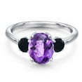 thumbnail image 3 of Gem Stone King 925 Sterling Silver Purple Amethyst and Black Onyx Engagement Ring for Women | 1.94 Cttw | Oval Checkerboard 9X7MM | Gemstone February Birthstone | Size 9, 3 of 6