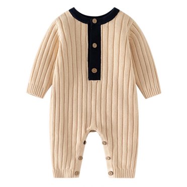 Zhuashum Onesies Boy 0-3 Months Long Sleeve Full Body Catsuit Stage Seamless Stretchy Bodysuit Soft Playsuit Beige