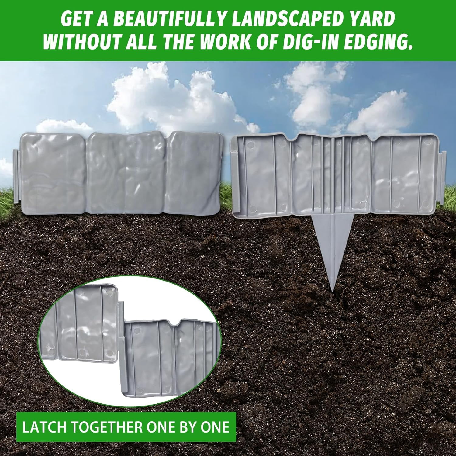 FRTDNE 40Pcs Garden Edging Border Landscape Edging Border,32ft Plastic Garden Edging Stone Look Border for DIY Outdoor Yard Landscaping Flower Bed and Grass,Gray