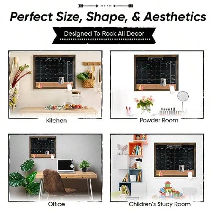 Chalkboard Calendar Bulletin Combo 18 X 24 Rustic Frame With Chalk Markers PushPins Magnets Blackboard Kitchen Wall Calendar Organizer