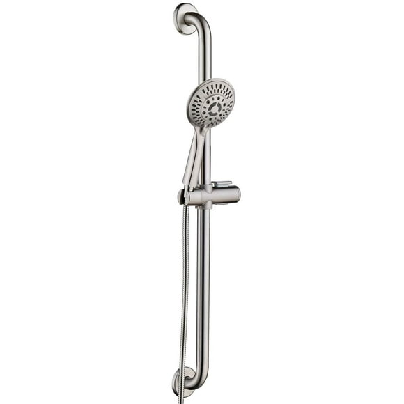 Stainless Steel Slide Bar Grab Rail Set â Includes Handheld Shower Head and 5 Ft. Hose (brushed nickel)