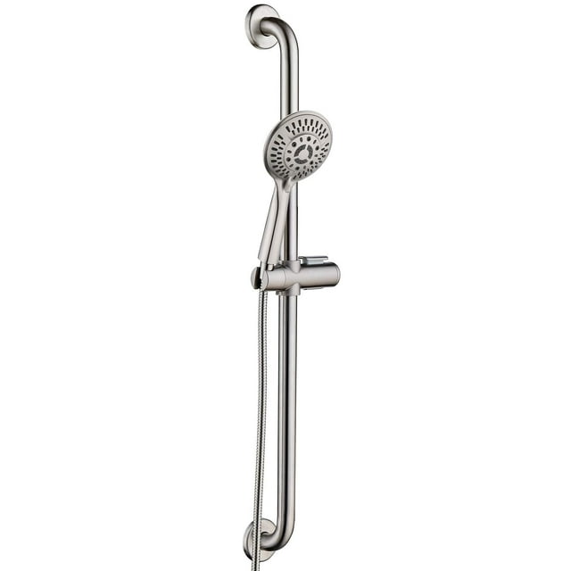 Stainless Steel Slide Bar Grab Rail Set â Includes Handheld Shower Head and 5 Ft. Hose (brushed nickel)
