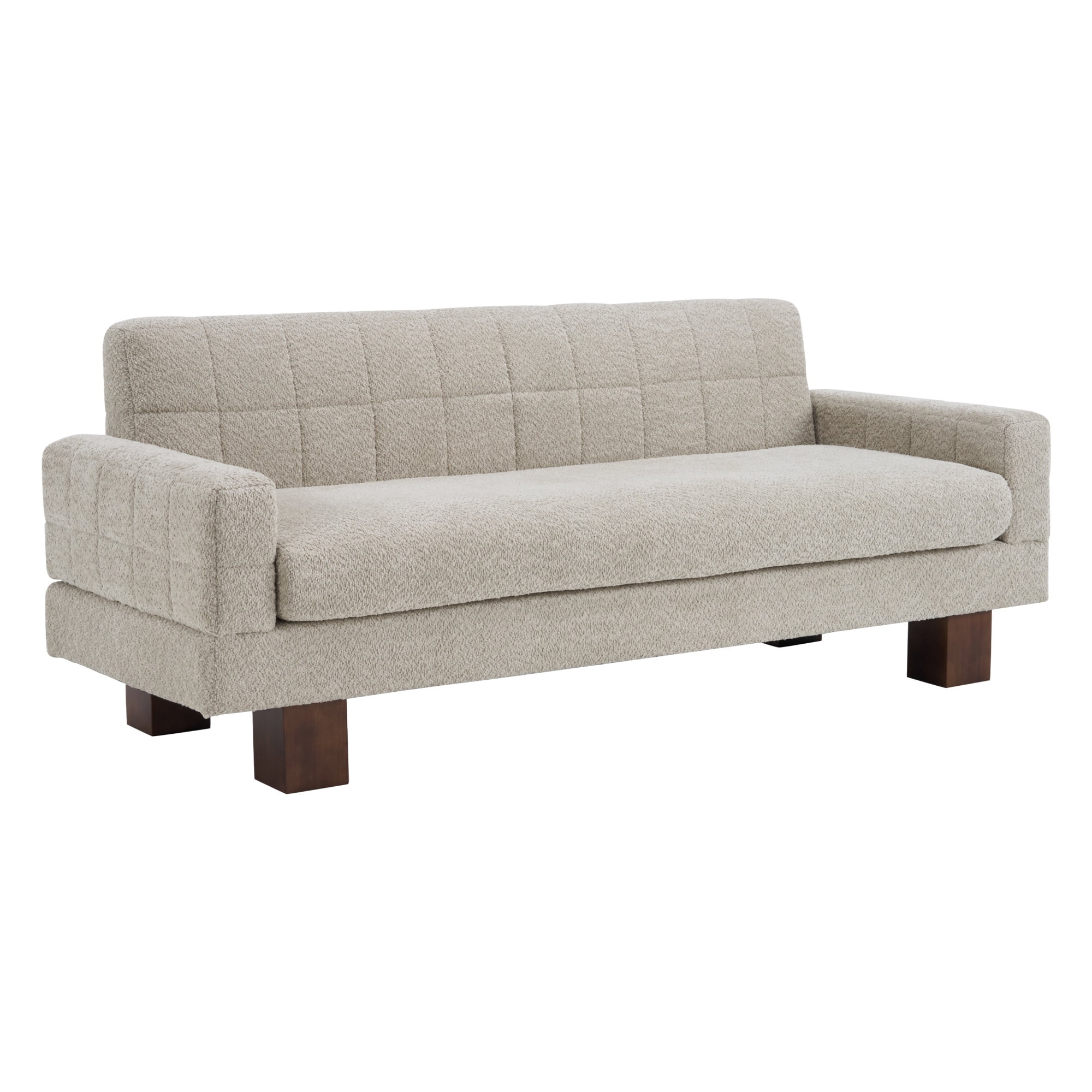 Leumius Loveseat Sofa, Boucle Fabric Biscuit Back Loveseat with Square Arms and Single Cushion Seat, Upholstered 2-Seater Couch for Living Room and Bedroom, Oatmeal