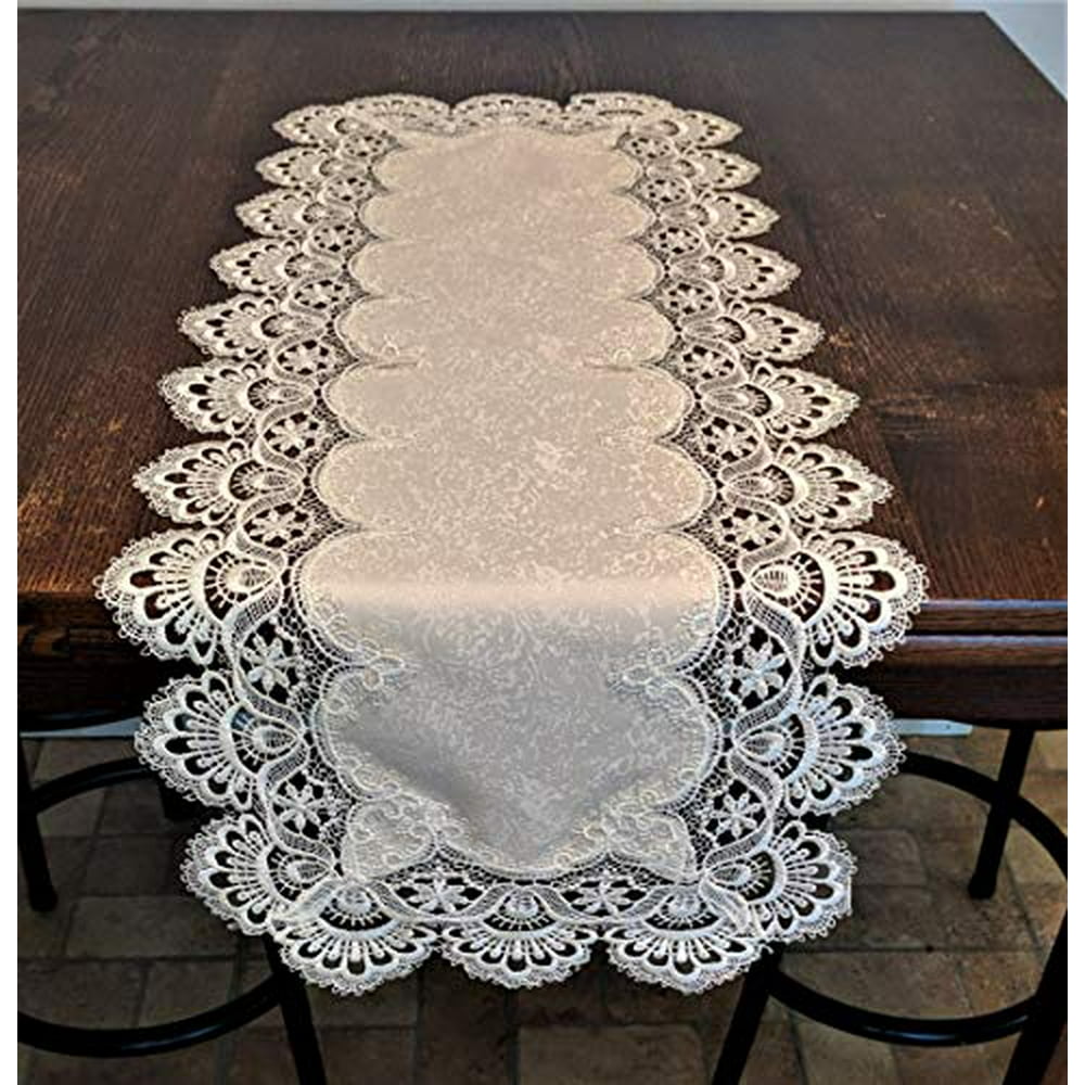 Doily Boutique Table Runner or Dresser Scarf in Bleached White European