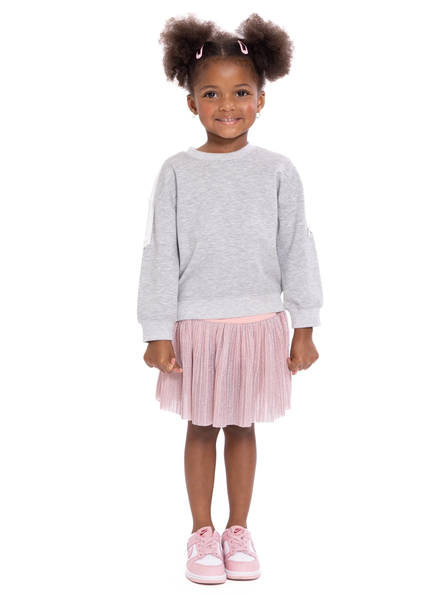Wonder Nation Toddler Girls Crewneck Pullover with Bows, Sizes 12M-5T