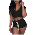 thumbnail image 2 of AXXD Clearance Shorts For Women,Solid Color Sportswear Suit 2PC Tracksuit Short Sleeve Sets Clearance Under $5 Clothing Woman Black 12, 2 of 6