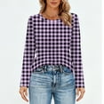 thumbnail image 4 of Nokdvo Women's Sweatshirt Fashion 2025 Plaid Round Neck Pullover Long Sleeve Casual Loose Fitting Shirts,Purple S, 4 of 5