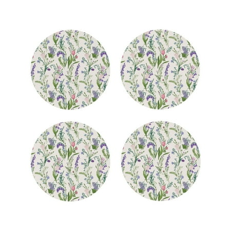 

Fuzoiu Wisteria Flower Print Leather Coasters Set Drink Coasters Set of 4 for Tabletop Protection Durable PVC Coasters Home Décor and Housewarming Gift-Round Shape