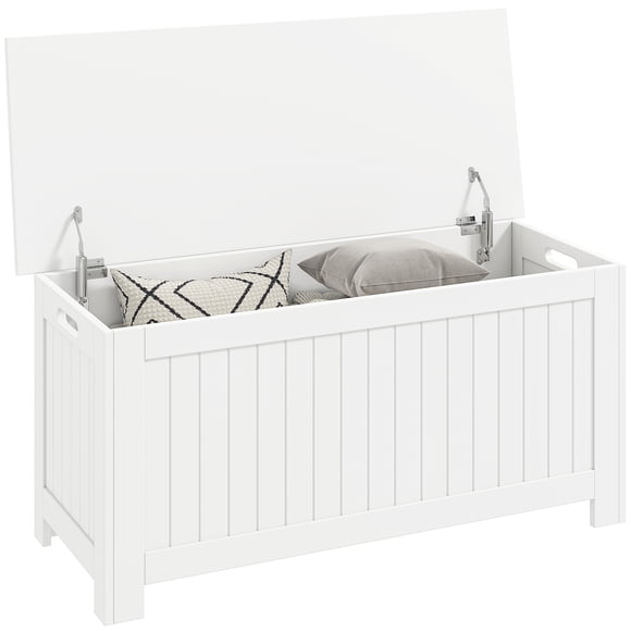 HOMCOM Storage Chest with 2 Safety Hinges and Flip Lid, White