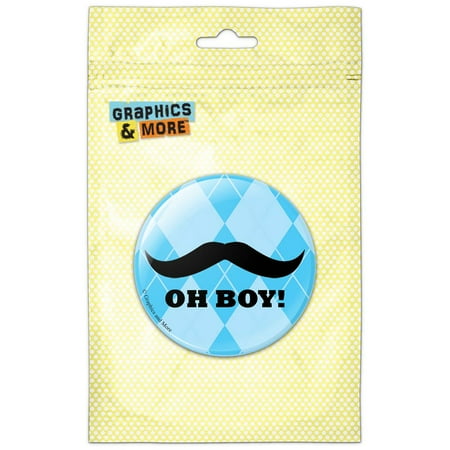 

Oh Boy Mustache Blue Argyle Baby Boy Shower Refrigerator Button Magnet