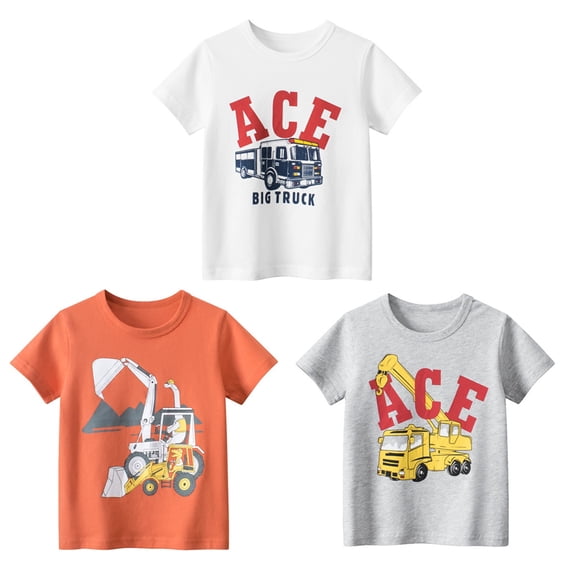 Daxin Little Boys Clothes Short Sleeve Crewneck T-Shirts Excavator Printed Top Tee Size 1-6 Years