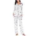 thumbnail image 6 of Women Christmas Pajama Set Long Sleeve Fleece Sleepwear Two Piece Pjs Winter Loungewear Snowman Print Nightwear, 6 of 7