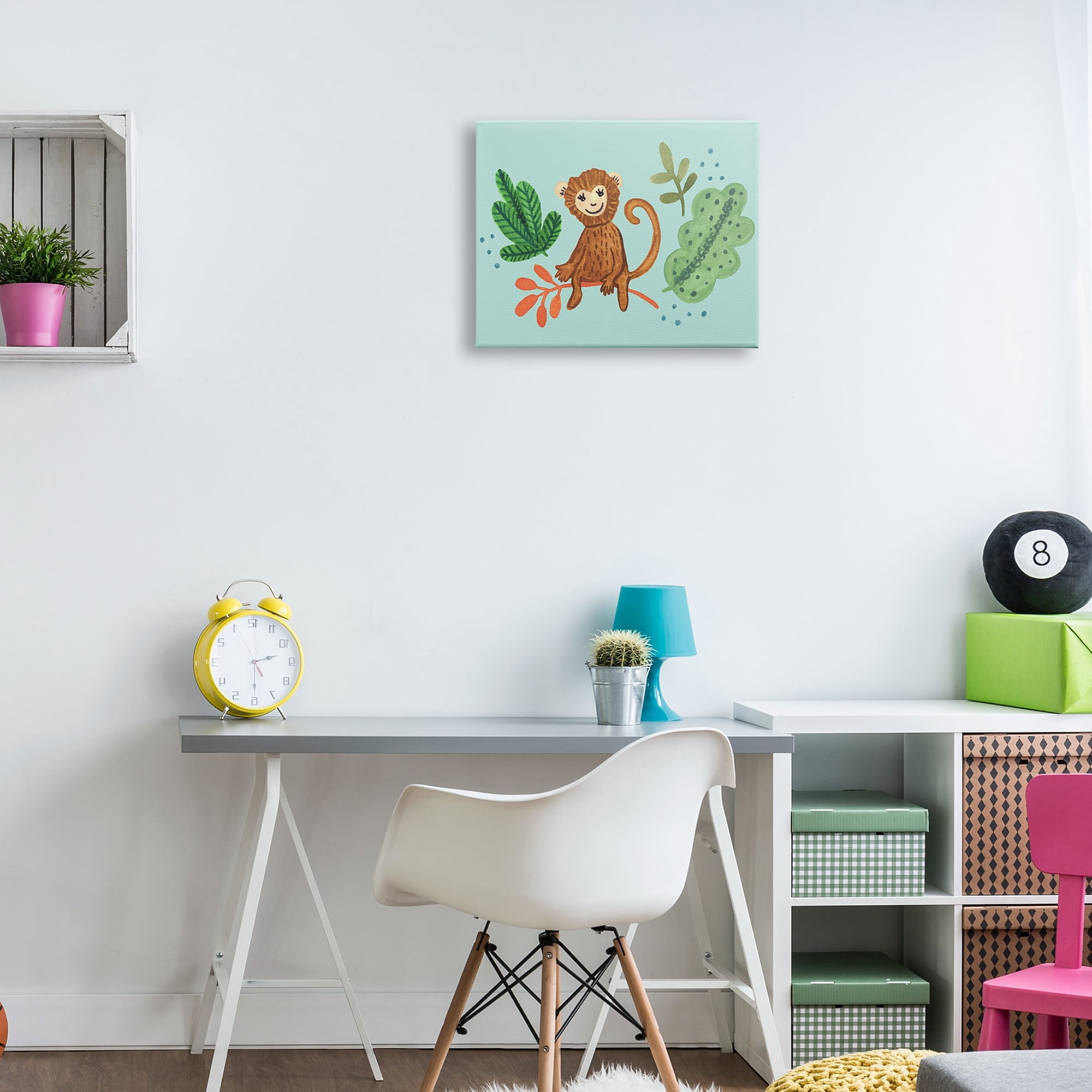 Stupell Industries Cute Monkey Sitting Plants Leaves Illustration , 20 x 16, Design by Heather Strianese
