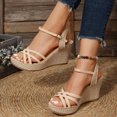 thumbnail image 4 of Rokment Women's Wedges Dressy Sandals 2026 Summer Fashion Casual Glitter Rhinestones Charms Espadrilles Platform Chunky High Heels Dress Sandal for Bride Wedding Ladies Beige Size 6.5, 4 of 7