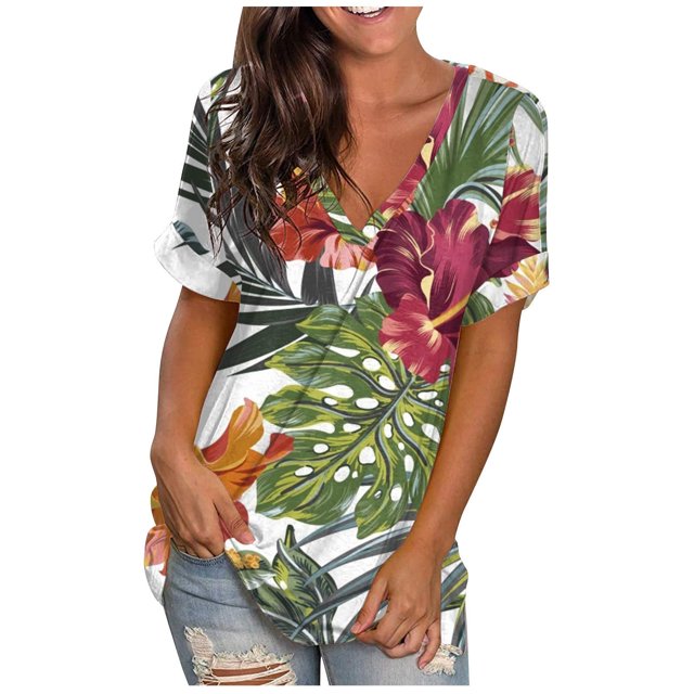 Camisetas con estampado de cuello redondo para mujer Camiseta de manga corta Blusa Tops sueltos OAVQHLG3B Store lin121212
