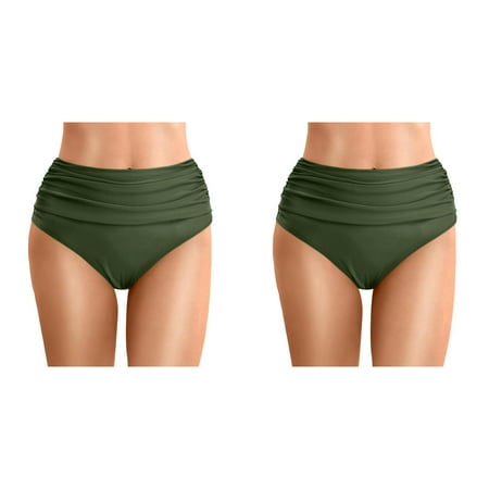 2 Pack Women Plus Size High Womens Swim Shorts 2X Waist Bikini Bottoms Swim Briefs Beach Shorts Ruched Bottom High Cut Swim Bottom Full Coverage Swimsuit Bottom