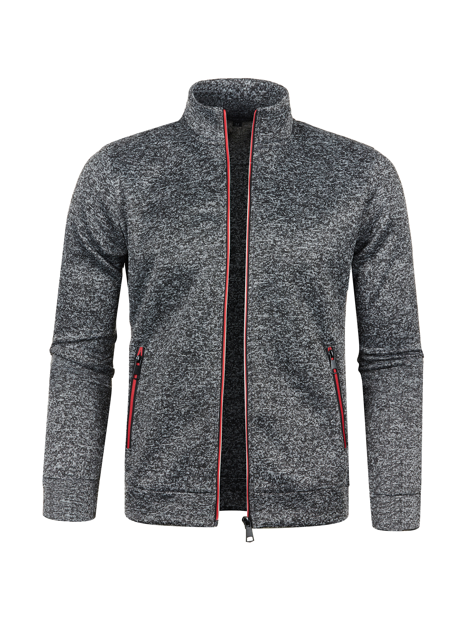 Men's Classic Stand Collar Long Sleeve Knitted Zip Jacket