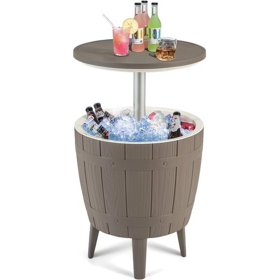 Favory 10 Gallon Outdoor Cooler Bar Table with Height Adjustable Tabletop