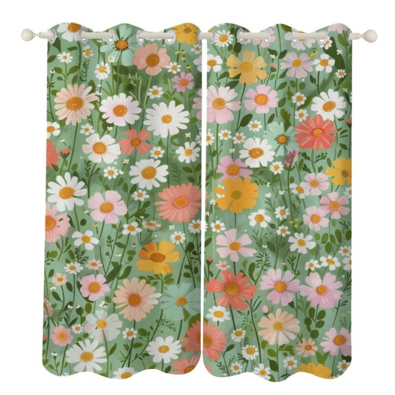 Floral Colorful Flower Blackout Curtains, Watercolor Pattern Window Treatment Grommet Curtains for Bedroom Thermal Insulated Window Curtains for Living Room 2 Panel Set