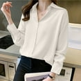 thumbnail image 2 of Womens Summer Outfits, Womens Tops, Elegant Women's Blouse Satin Silk Button Up Casual Loose-Fitting Long Sleeve Work Shirt for Effortless Style, 2 of 7
