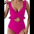 thumbnail image 2 of Traje de Baño de una Pieza para Mujer, con Control de Abdomen, Volantes, Escote en V, Fruncido, Corte Adelgazante. Rosa Roja M, 2 of 7