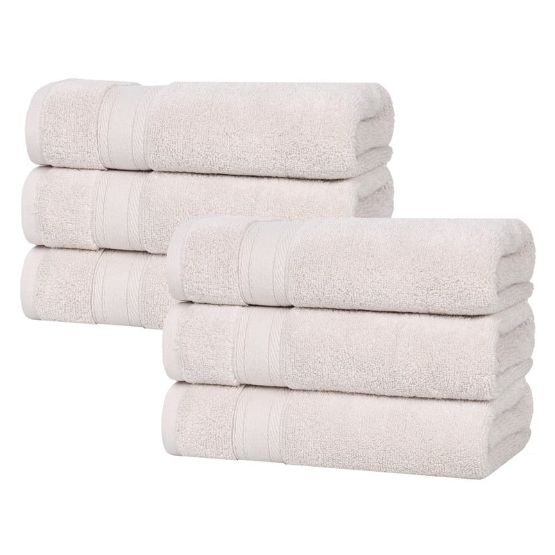 Superior Belmont 6 Piece Zero Twist Hand Towels, Ultra Soft Cotton Towels, Silver