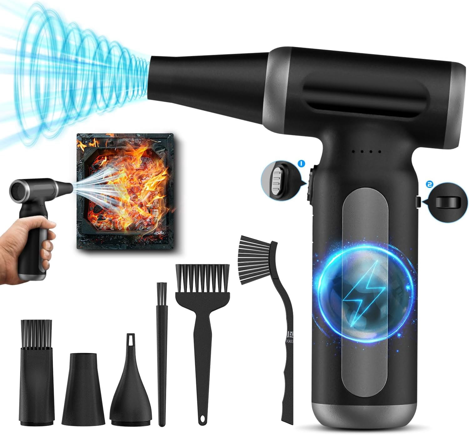 Electric Compressed Air Duster - 33,0000 RPM Rechargeable Cordless Turbo Blower, Portable Air Blower Gun for Cars, PC, Keyboard, Home & Outdoor Dust Cleaning (Replaces Compressed Air Cans)
