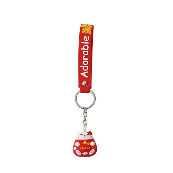 Yeacher Adorable Key Chain Plutus Cat for Chinese New Year 2022 Cartoon Pattern Chinese Fortune Cat Key Ring Cute Portable Hanging Decoration