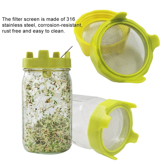 Sunjoy Tech 1PC Sprouting lid, Plastic Sprout Lid with Stainless Steel Screen for Wide Mouth Mason Jars, Germination Kit Sprout Maker Grow Bean Sprouts Broccoli Seeds Alfalfa