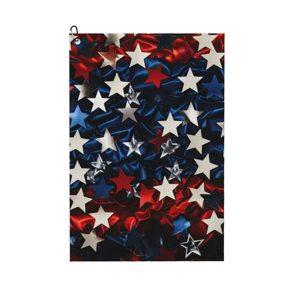 Logiee Red Blue White Stars Print Golf Towels,16" x 24" Portable Golf Towel for Golf Bag with Carabiner Clip to Quickly Remove Sand,Mud and Sweat