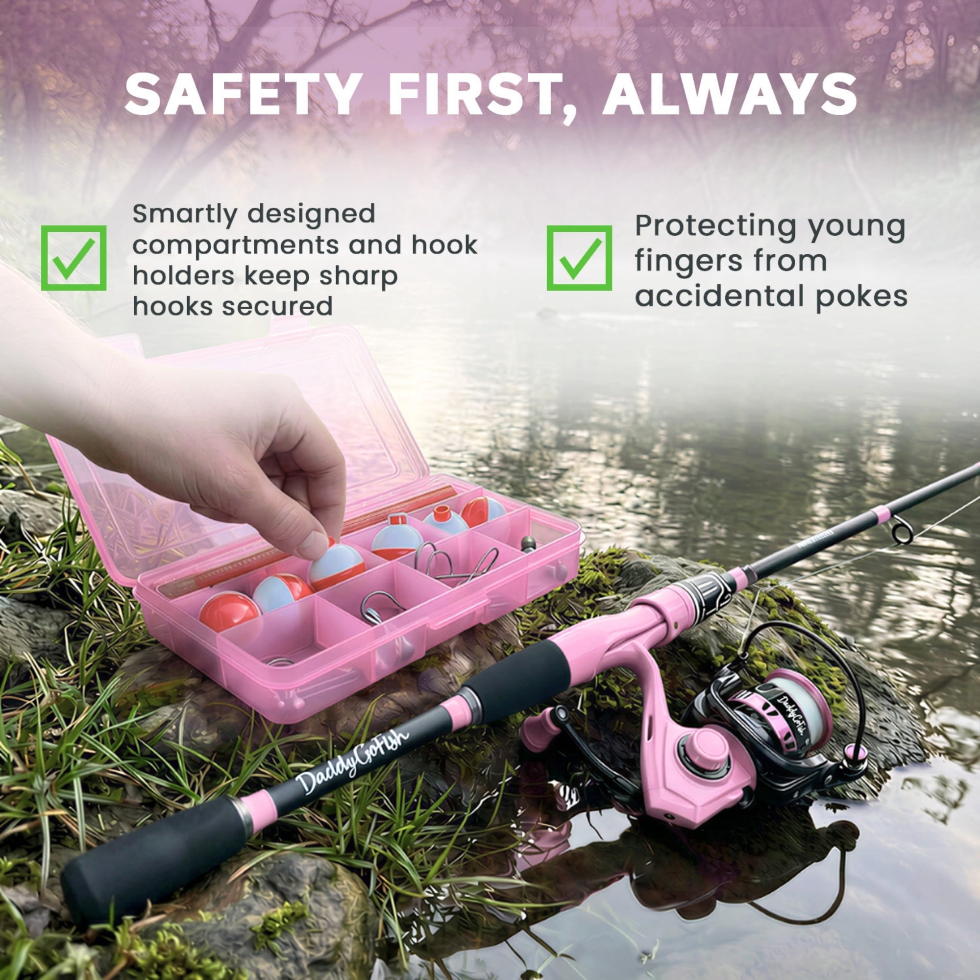 DaddyGoFish Spinning Fishing Rod and Reel Combo Set with Tackle Box | Fishing Pole | Carbon Fiber Telescopic Fishing Rod Kit | Spinning Reel for Travel Saltwater Freshwater Fishing Gear Kit