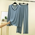 thumbnail image 2 of VBTAPA Women's 2 Piece Loungewear Sets Soft Modal Pajama Set V Neck Long Sleeve Shirts and Wide Leg Pants Matching Lounge Set Sky Blue XL, 2 of 4