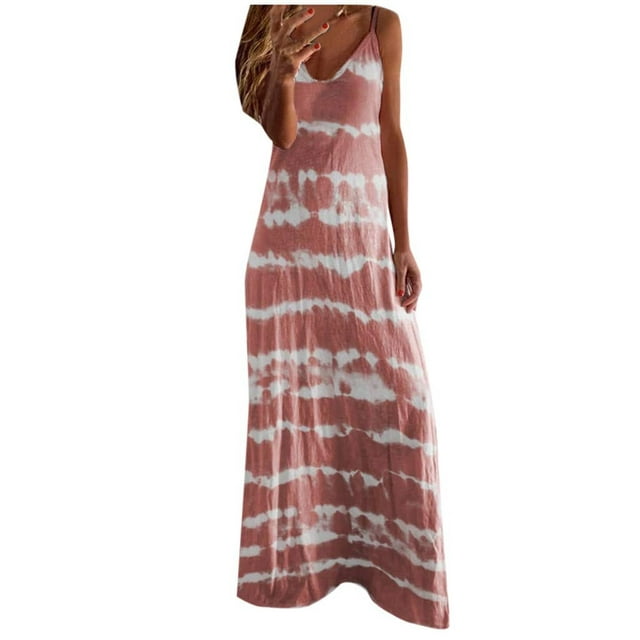 Birdeem Robe Longue Maxi Décontractée Aguichant pour Femmes, Mode Vacances Été, Sans Manches, à Rayures Imprimées, Col en V