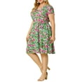 thumbnail image 4 of GRACE & GRANDEUR Women's Plus Size Summer Dress Short Sleeves V-Neck Floral Midi Dresses 3X Olive Green, 4 of 6