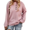 thumbnail image 4 of TWZH Women Buttons V Neck Long Sleeve Solid Color Patchwork Knitted Top, 4 of 6