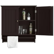 Easyfashion Wall Mount Bathroom Cabinet with Two Doors and Towel Bar, Espresso