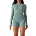 thumbnail image 2 of DailyTrove Women's Zip-Up Long Sleeve Bodycon Romper - Slim Fit, Solid Color, Spring & Casual Street Wear,Light Blue, 2 of 6
