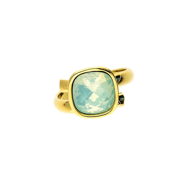 Anillo para Mujer con Cristal Fino Swarovski en forma de Cuadrado– Bañado en Oro 14k– Anillo Elegante y Brillante-Aretes de Mujer de Moda, Joyería para Mujer de Moda– Regalo especial Ortiz Espinosa Temporada