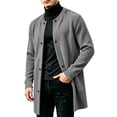 thumbnail image 2 of ZACPNCV Men's Long Cardigan Coat Solid Color Collarless Coat Open Front Button Down Jacket with Pockets Casual Slim Fit Winter Overcoat, 2 of 7