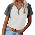 thumbnail image 1 of Camiseta de Mujer Ticfox con Cuello en V y Botones Ajuste Holgado Manga Corta Blanco XL, 1 of 4