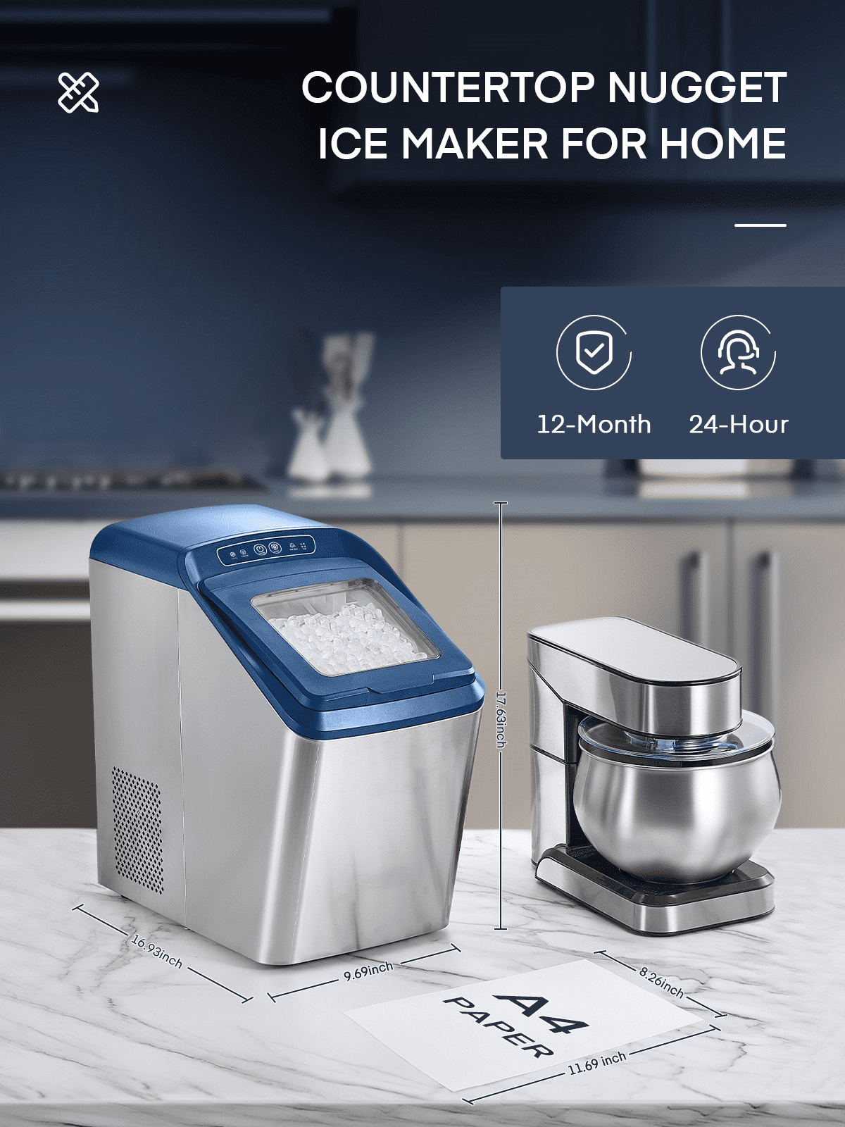  YISUFO Nugget, Pebble Ice Makers Countertop, 30lbs/Day,  Self-Cleaning, 2 Ways Water Refill, Stainless Steel Sonic Ice Maker Machine  with 3Qt Water Reservoir, for Home Office Party Bar : Appliances