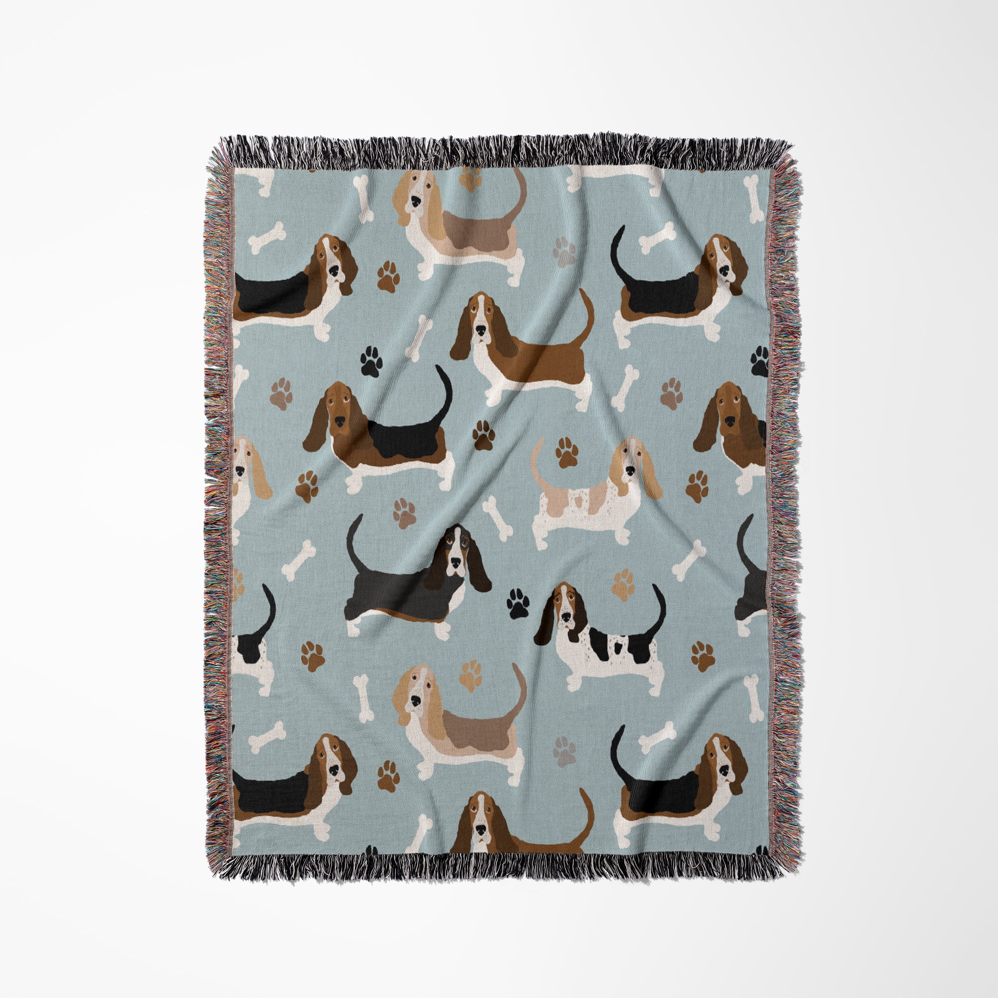 Basset Hound Paws And Bones Dog Pattern Woven Blanket