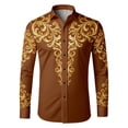 thumbnail image 3 of GJSYRH Mens Hipster Printed Slim Fit Long Sleeve Button Up Party Dress Shirts Brown S, 3 of 3
