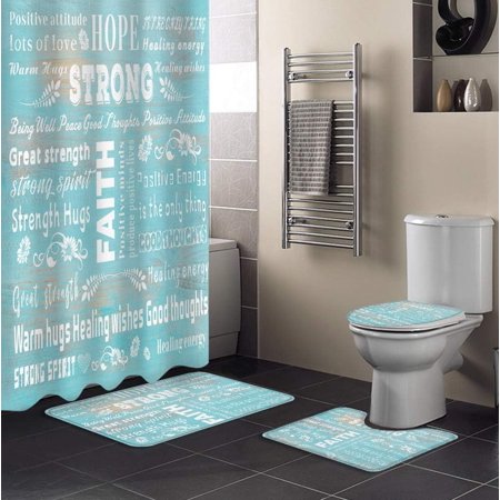 ZHANZZK Inspirational Quote 4 Piece Bathroom Set Shower Curtain Bath Rug Contour Mat and Toilet Lid Cover