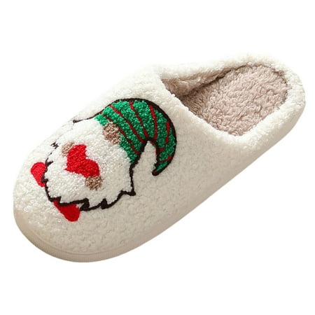 

Eudgs Couples Men Women Christmas On Furry Flat Home Winter Round Toe Keep Warm Cartoon Prints Slippers Shoes Slippers Women Fluff Yeah Slide Slippers Socks for Women Washable Slippers for Women