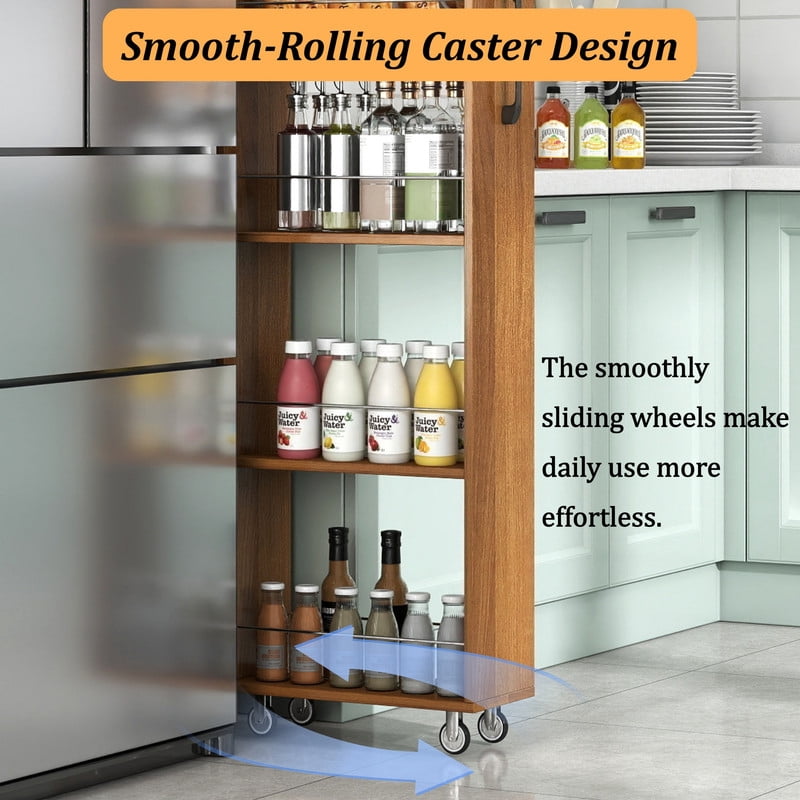 71''H 7-Tier Pull-Out Storage Shelf Cabinet with Wheels, Kitchen Rolling Storage Rack Cart for Narrow Spaces