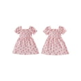thumbnail image 2 of BemeyourBBs Kids Toddler Baby Girl Summer Smocked Dress Cute Little Girl Sundress Short Sleeve Square Neck Pleated Flower Print Casual Princess Party Dress Clothes, 2 of 9