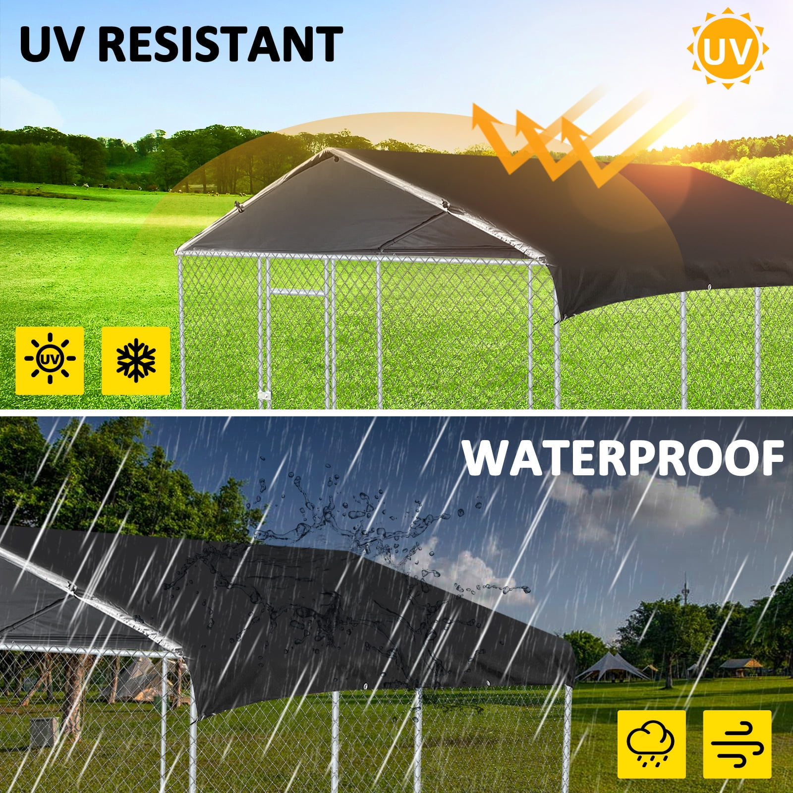 Caulitar 10x10ft Dog Kennel Outside Metal Playpen Outdoor Dog Kennel Poultry Cage with Cover Galvanized Steel Dog Fence with Roof for Heavy Duty Dog Yard