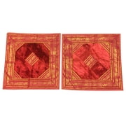 Mogul Indian Silk Sari Cushion Cover Vintage Red Patchwork Decorative Pillow Sham 16x16