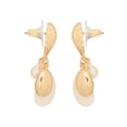 thumbnail image 5 of Time and Tru Women’s Gold Tone Metal Drop Earrings Faux Pearl Shell Dangle Design, 5 of 6